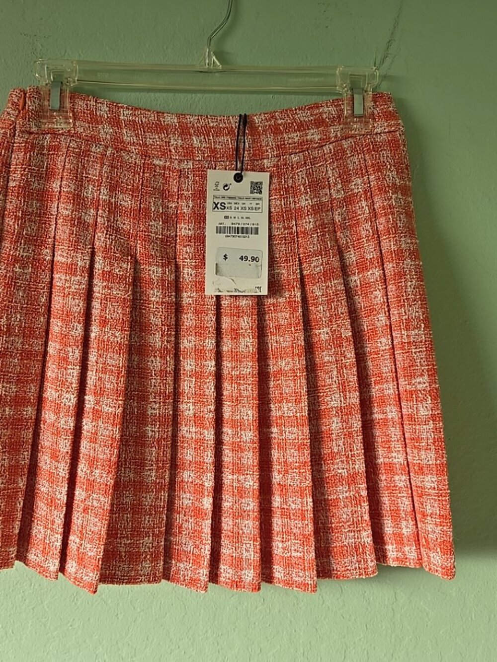 Zara Women Orange Plaid Pleated Skirt XS NWT